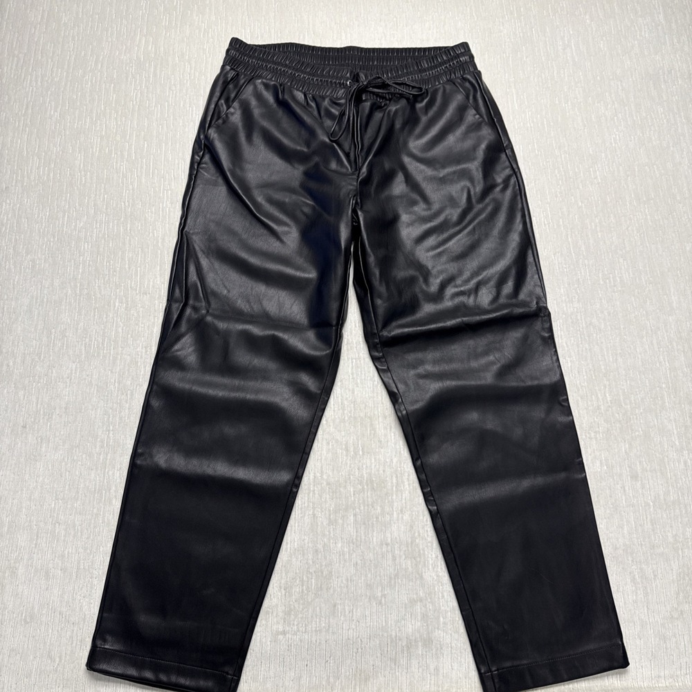 LOFT Faux Leather Pants Womens Large Black Straight High Rise Elastic